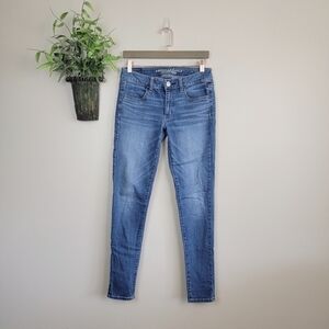 American Eagle Jegging Mid Rise Skinny Medium Wash Super Stretch Jeans AE 6 Y2K